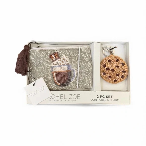 Rachel Zoe Beaded Hot Chocolate Coin Purse and Cookie keychain - Picture 1 of 3
